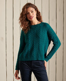 Dropped Shoulder Cable Crew Jumper - Deep Teal