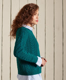 Dropped Shoulder Cable Crew Jumper - Deep Teal