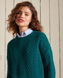 Dropped Shoulder Cable Crew Jumper - Deep Teal