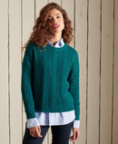 Dropped Shoulder Cable Crew Jumper - Deep Teal