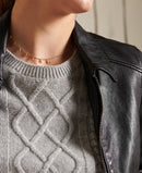 Premium Cable Crew Neck Jumper - Light Silver