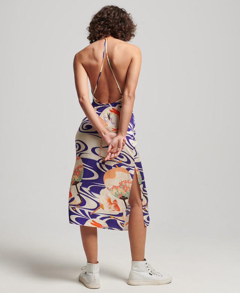 Vintage Midi Halter Slip Dress - Ryusui Blue