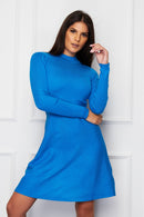 Ida High Neck Skater Dress - Blue