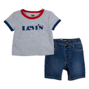 Baby Boy Ringer Denim Tee Set - Grey Heather