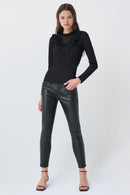 Ruffle Neck V Detail Jumper - Black