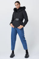 Short Fur Hooded Puffer Jacket - Black