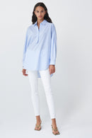 Button Stripe Blouse - White