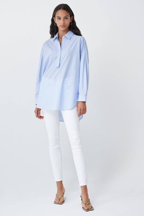 Button Stripe Blouse - White
