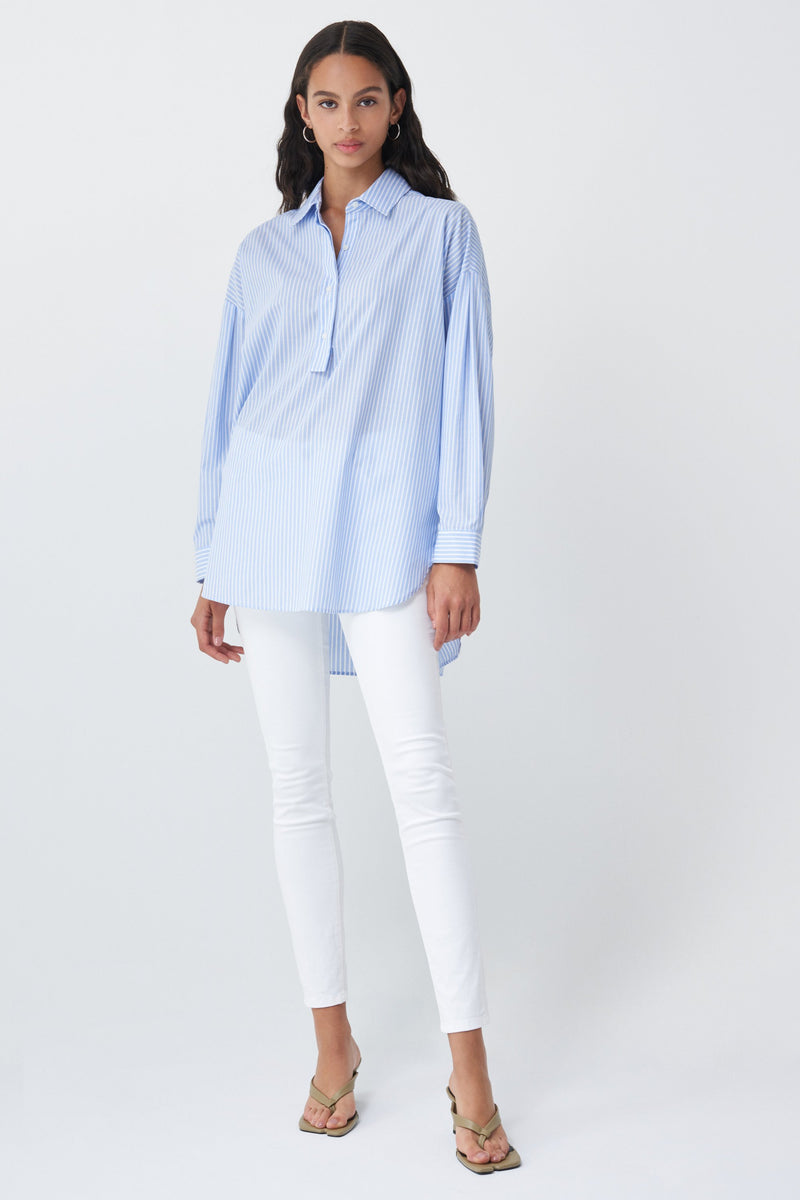 Button Stripe Blouse - White