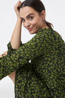 Long Sleeve Print Dress - Green Print