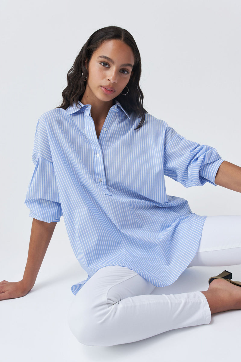 Button Stripe Blouse - White