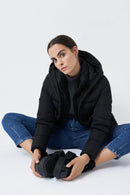 Short Fur Hooded Puffer Jacket - Black