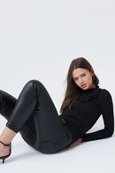 Ruffle Neck V Detail Jumper - Black