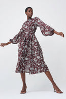 Long Sleeve Print Dress - Burgundy Print