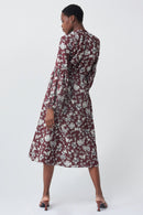 Long Sleeve Print Dress - Burgundy Print