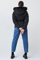 Short Fur Hooded Puffer Jacket - Black