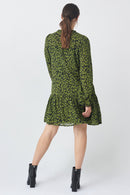 Long Sleeve Print Dress - Green Print