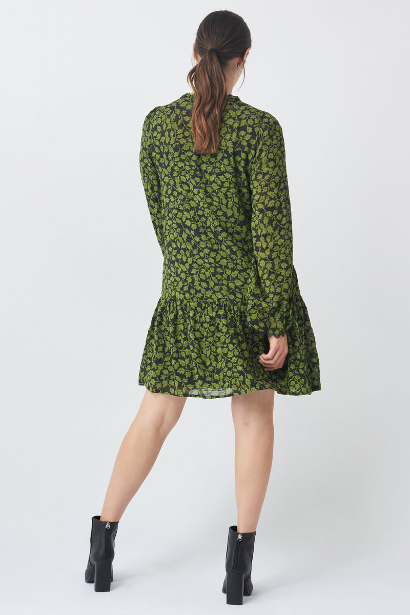 Long Sleeve Print Dress - Green Print