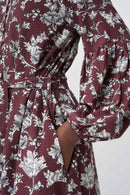 Long Sleeve Print Dress - Burgundy Print