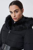 Short Fur Hooded Puffer Jacket - Black