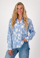 Long Sleeve Print Blouse - Blue Print